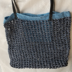 手編みネットバッグ（トートバッグ型）ダークブルー　送料無料！ 3枚目の画像
