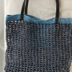 手編みネットバッグ（トートバッグ型）ダークブルー　送料無料！ 4枚目の画像