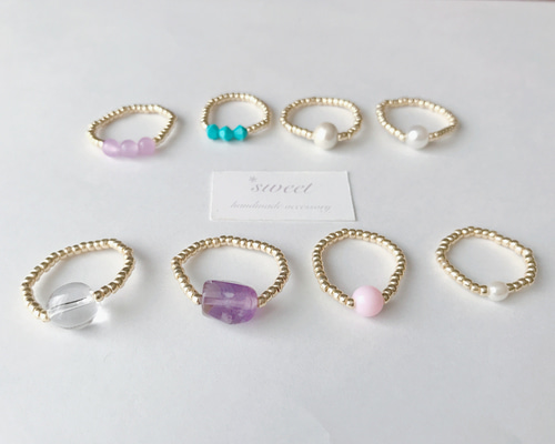 数量限定】ワンコイン♡天然石ゴムビーズリング//選べる4種類 指輪