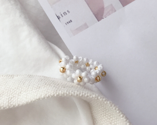 お花ビーズリング】セミオーダー/ホワイト×ゴールド 指輪・リング