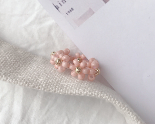 New【お花ビーズリング】セミオーダー/ピンクベージュ×ゴールド