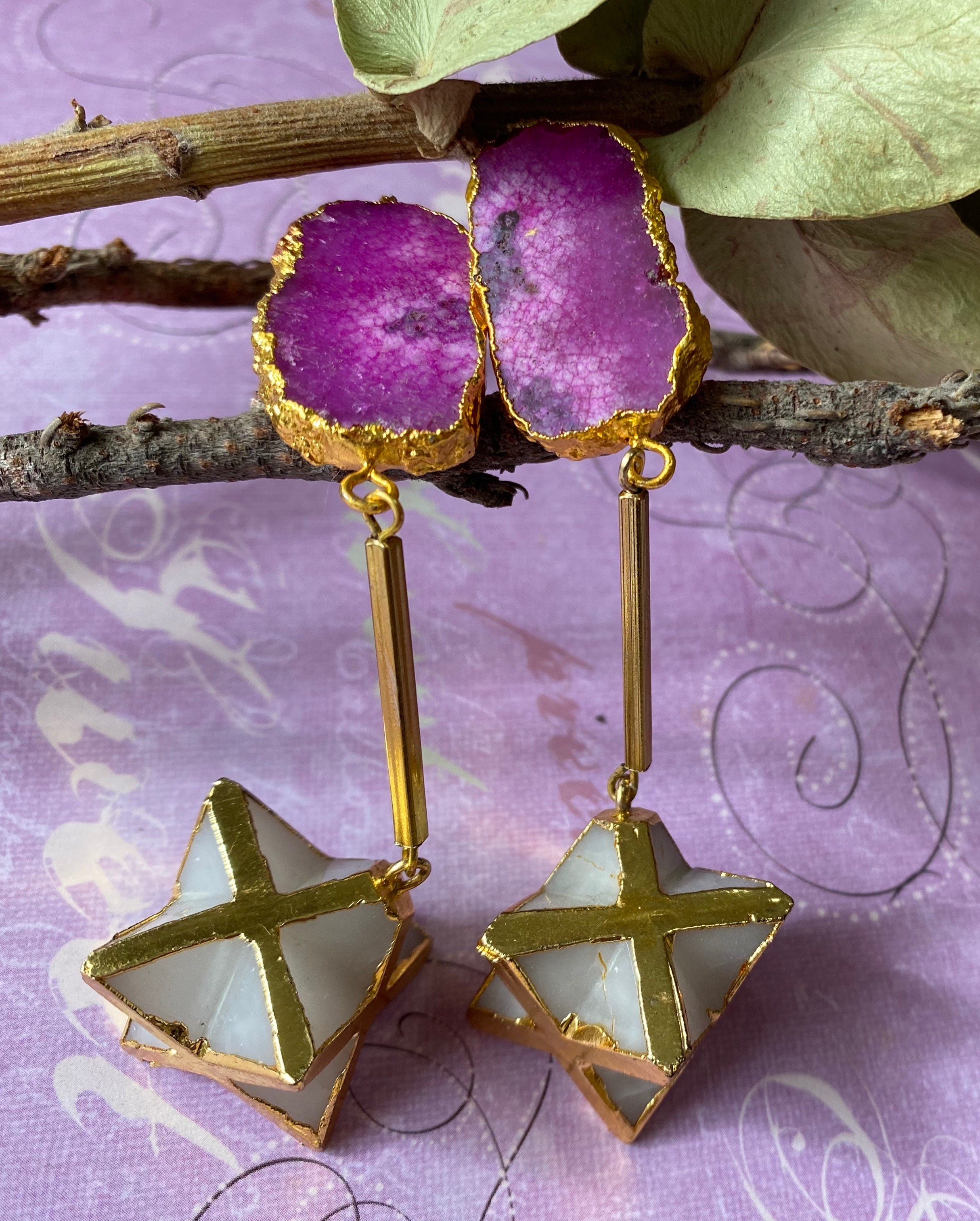 ピンクスターピアス　天然石　agate 9,730円