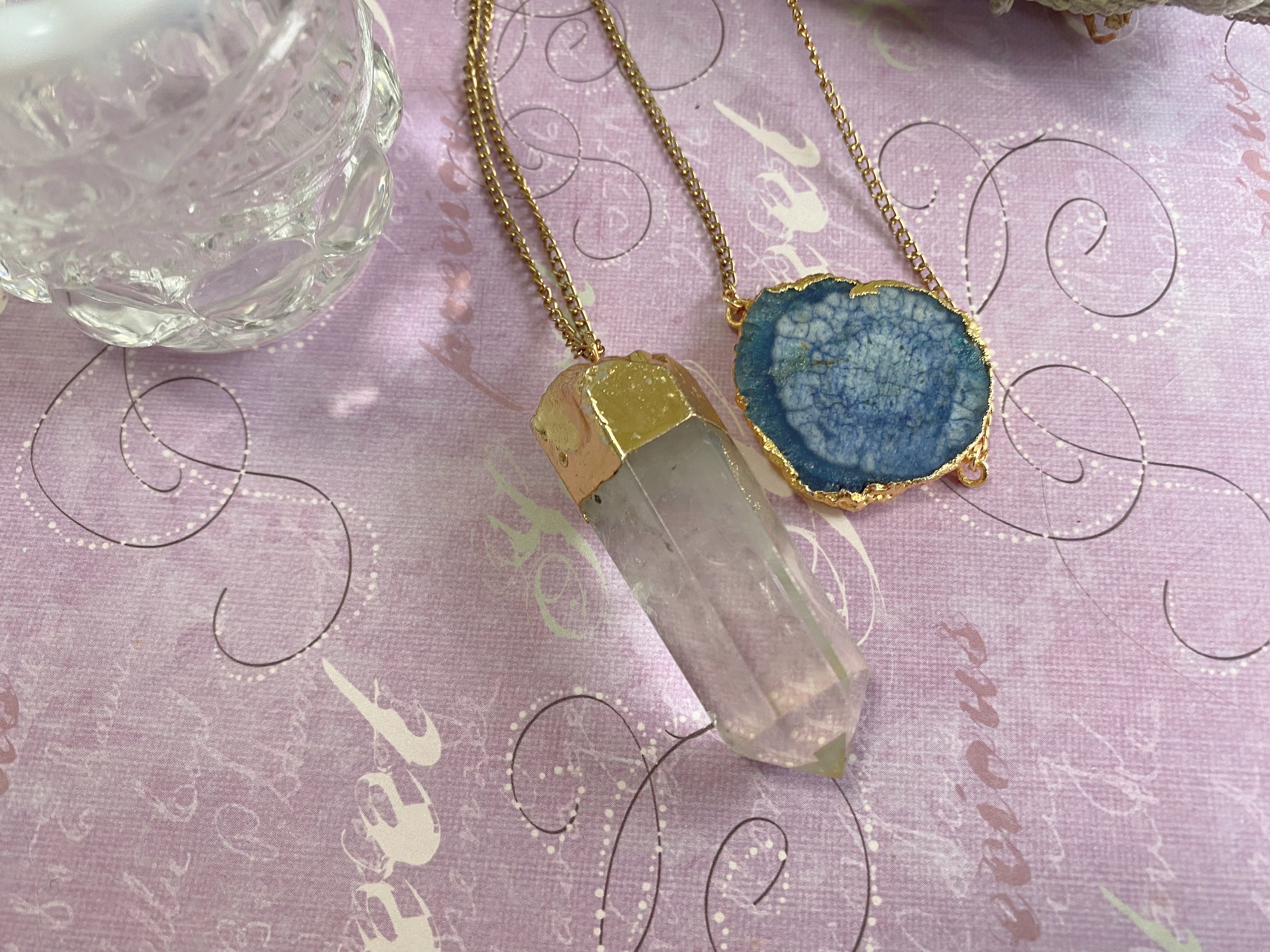 クリスタルクォーツレイヤーネックレス　天然石　agate