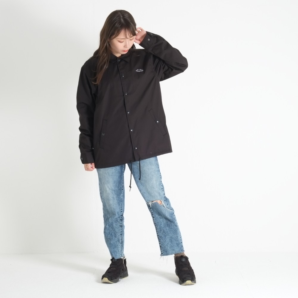 コーチジャケット　胸刺繍　ブラック/ユニセックス