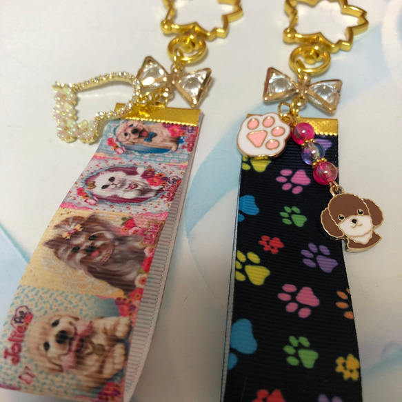 【送料無料】〈2個セット〉♡ わんこキーホルダー　2個セット B-①♡犬リボン 犬チャーム 肉球 3枚目の画像