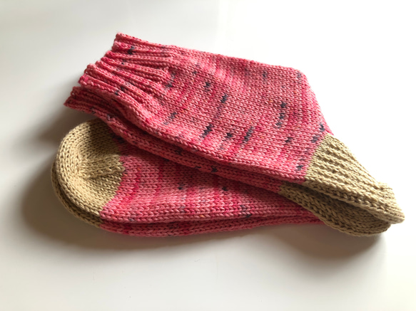 2800円→400円値引き　手編みの靴下(コットン50%、防縮ウール50% 2枚目の画像