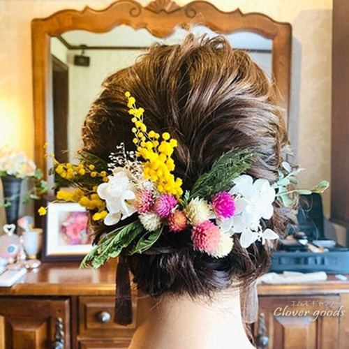 人気♪希少3本セットちょい足しヘッドドレス～ミモザのドライフラワー