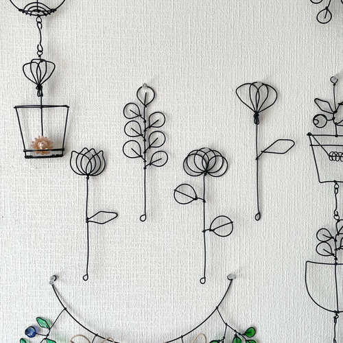 ワイヤークラフト・ワイヤーアート☆ちょこんと木の上オリジナルフラワー・6個セット ワイヤークラフト・ワイヤーアート☆ちょこんと木の上オリジナル