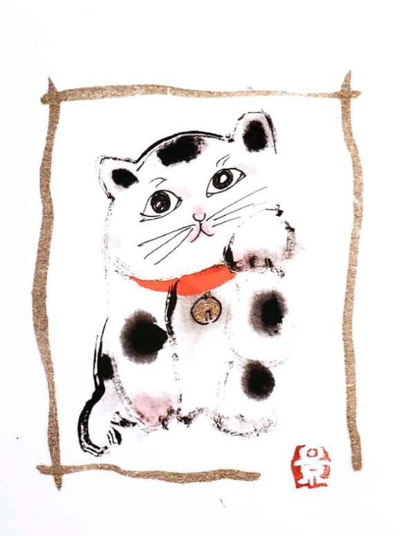 [KandM]「招き猫」赤　ペンダントトップ 3枚目の画像