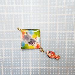 [KandM]「子猫ちゃん」マルチカラー　ネックレストップ　赤いお魚 9枚目の画像