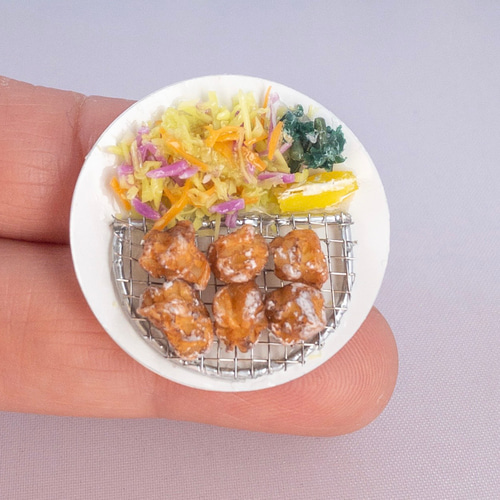 ハンドメイド☆唐揚げ定食♪あさげ風味噌汁 思い返す ミニチュアフード