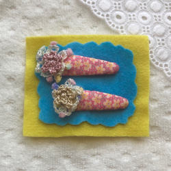 フワキラお花のパッチンピン2個セット-pink～リバティcollection～ 3枚目の画像