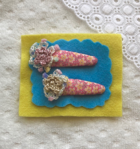 フワキラお花のパッチンピン2個セット-pink～リバティcollection～ 3枚目の画像