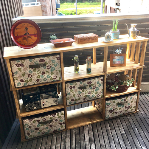 アジアン棚　木製 4段　格子状 アジアン棚木製 4段格子状