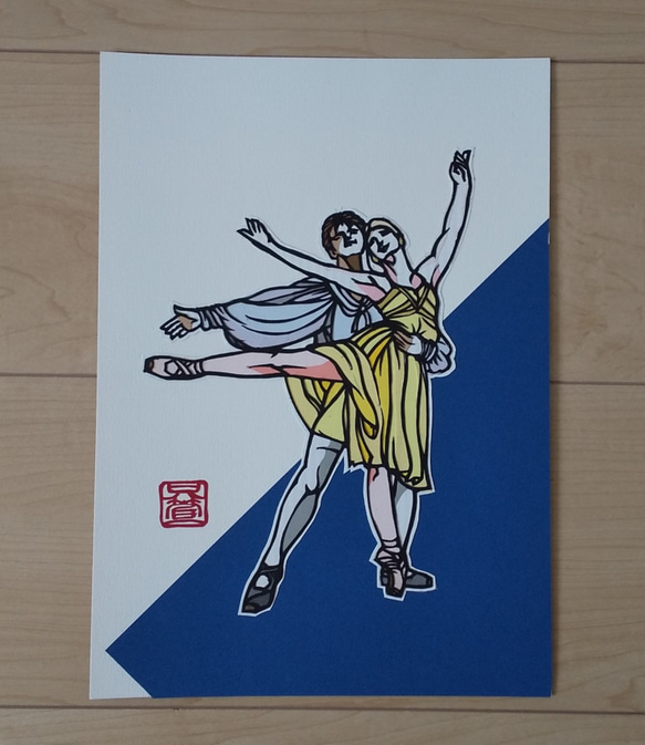 アート　芸術の秋　切り絵「クラシックバレエ・インディゴブルー」　カラー原画 2枚目の画像