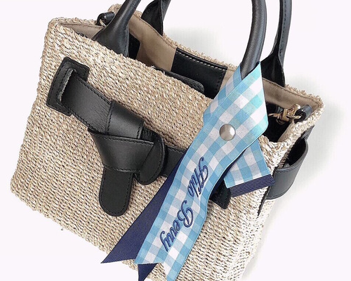 ブラックハート柄デニム♡刺繍のショルダーバッグ♡リボンとバンダナの