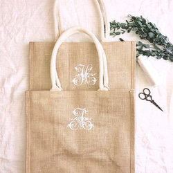 A4 size イニシャル刺繍 ジュートバッグ マザーズバッグ マイ