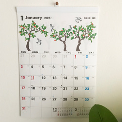 【壁かけカレンダー2021】鳥たちのお気に入りの木は？（アクリル絵具） 2枚目の画像