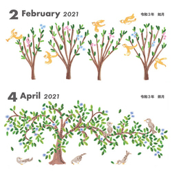 【壁かけカレンダー2021】鳥たちのお気に入りの木は？（アクリル絵具） 4枚目の画像