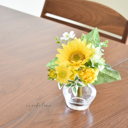 【花瓶セット】＊水あり/なしが選べる＊枯れない一輪挿し ひまわりと紫陽花のミニブーケ 2枚目の画像