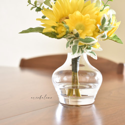 【花瓶セット】＊水あり/なしが選べる＊枯れない一輪挿し ひまわりと紫陽花のミニブーケ 7枚目の画像