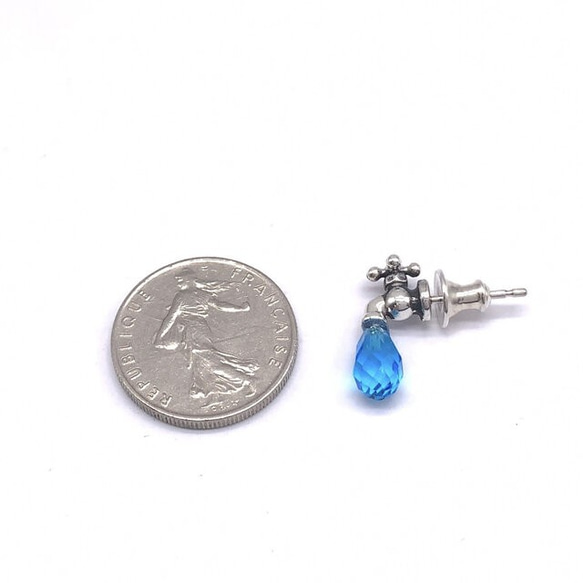 水龍頭耳環 藍色/銀色 925 一隻耳朵/第二隻耳環 留著/snd089 第4張的照片