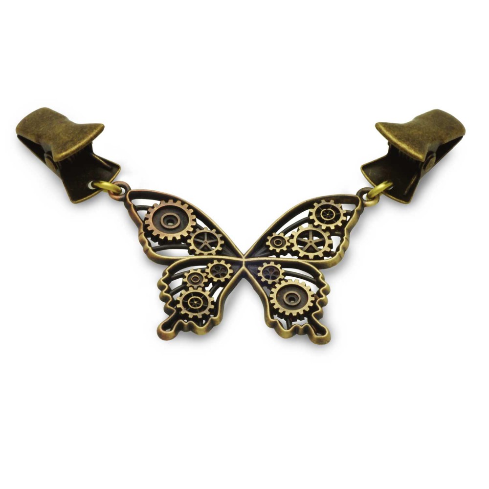 ストールクリップ / 蝶 バタフライアン ティーク 歯車 スチームパンク メカニカル 機械 真鍮