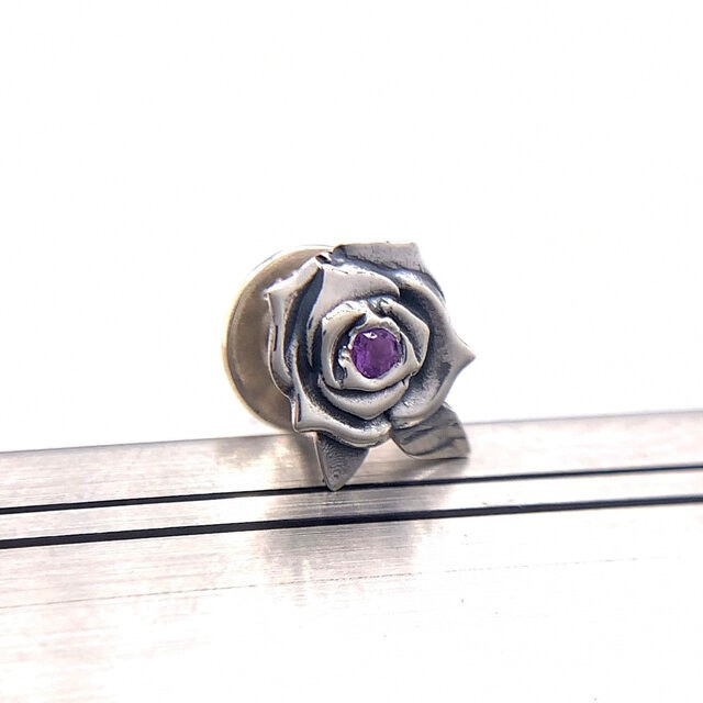 薔薇 メンズピアス アメジスト/シルバー925 片耳用/セカンドピアス つけっぱなし/男性へのプレゼント/snd107
