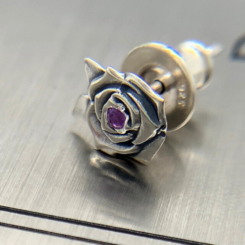 薔薇 メンズピアス アメジスト/シルバー925 片耳用/セカンド