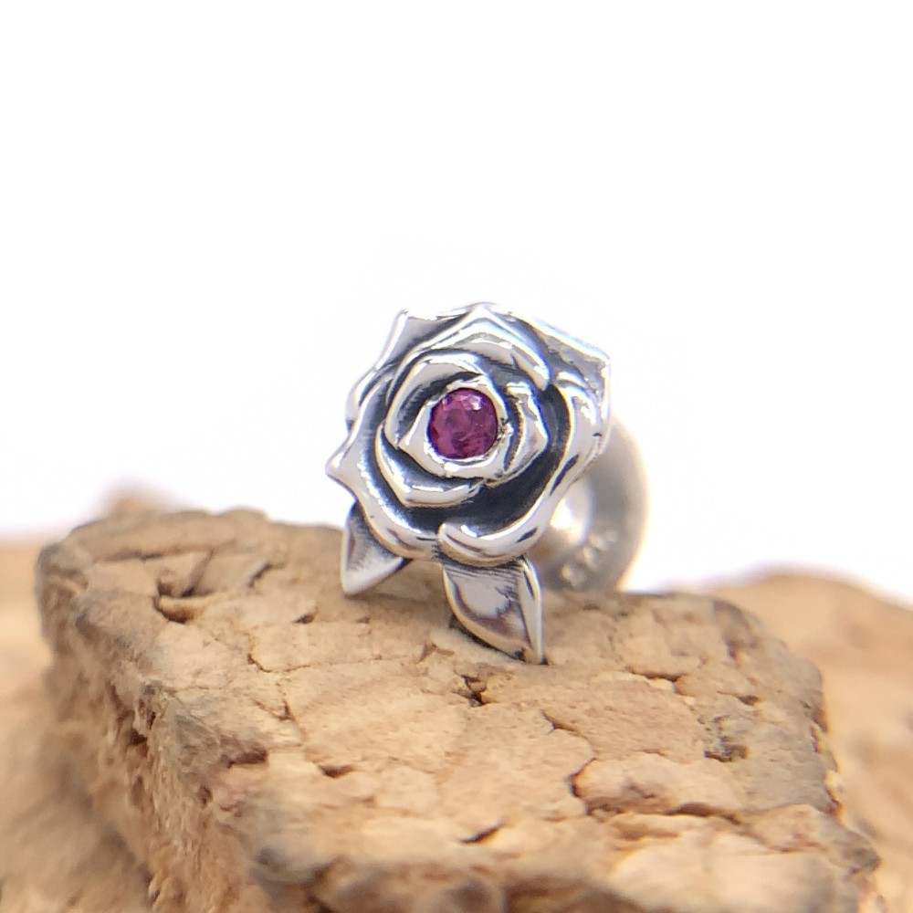 薔薇 メンズピアス ルビー/シルバー925 片耳用/セカンドピアス つけっぱなし/男性へのプレゼント/snd107