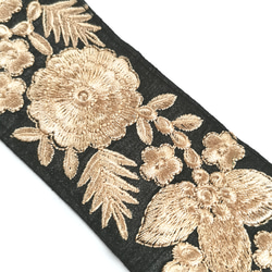 G19　インド刺繍リボン　ブラック　ベージュ フラワー　花柄 3枚目の画像