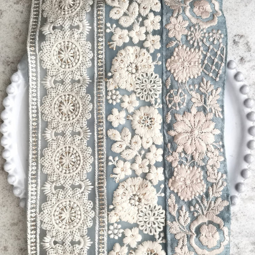 AS72 ☆各約25cm×3☆ インド刺繍リボン アソートセット ブルー系