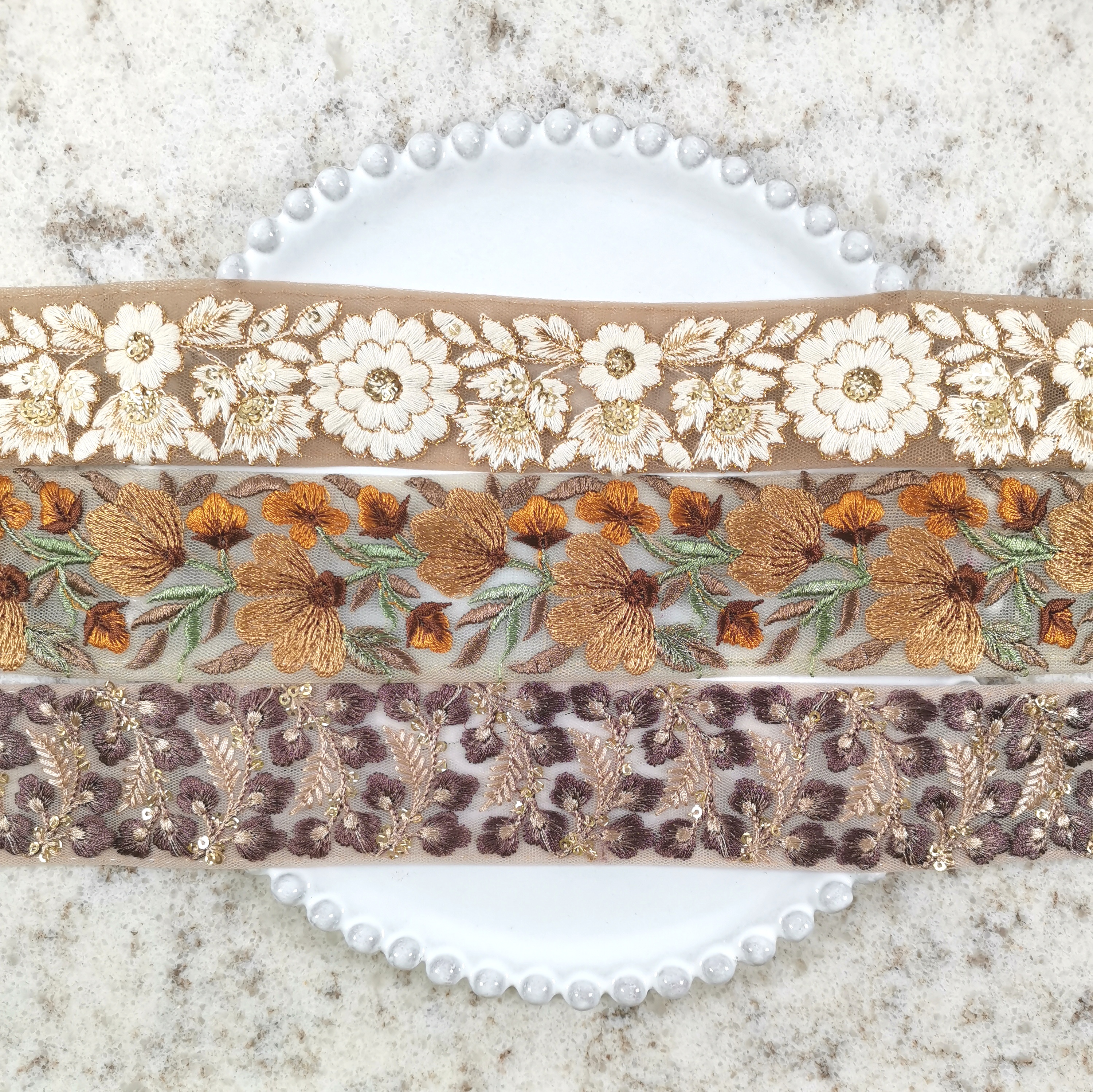 AS117 ☆各約25cm×3☆ インド刺繍リボン アソートセット リボン