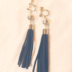 tassel earring Black&silver 1枚目の画像