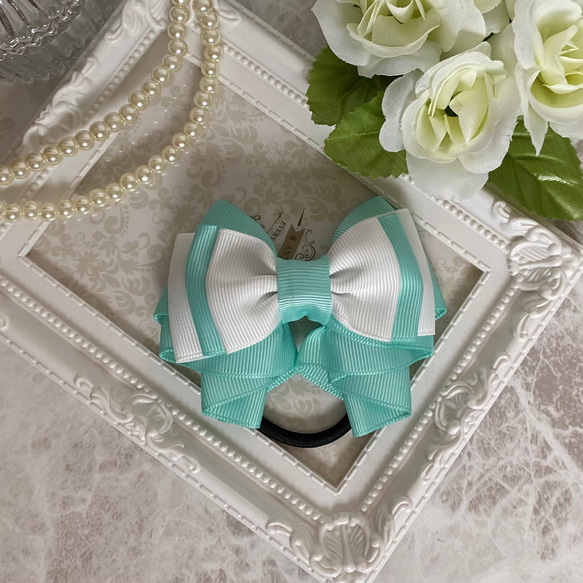 確認　ヘアリボン ヘアゴム　ドレープリボン　1014　アンティークローズ　ブルー 確認ヘアリボン ヘアゴムドレープリボン1014アンティークローズ