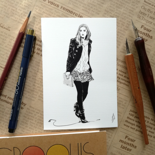 モノクロポストカード5種類セット/アート イラスト 版画 絵 イラスト