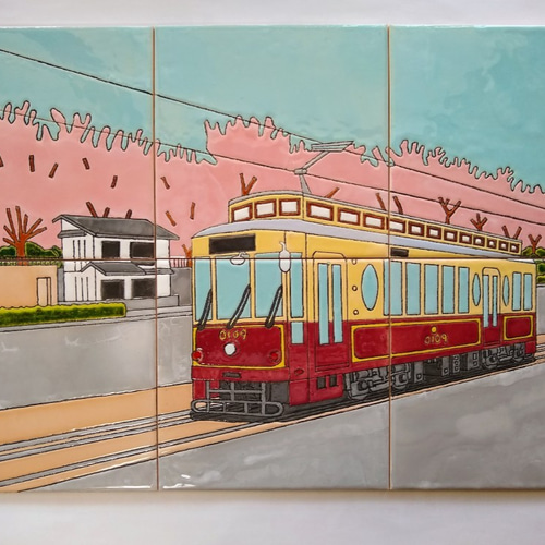 タイルアート『路面電車と桜』 その他インテリア雑貨 masaya shiratori