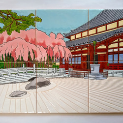 タイルアート『枯山水としだれ桜』 5枚目の画像
