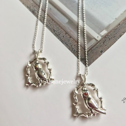 ほっぺがオレンジサファイア　オカメインコのネックレス 4枚目の画像