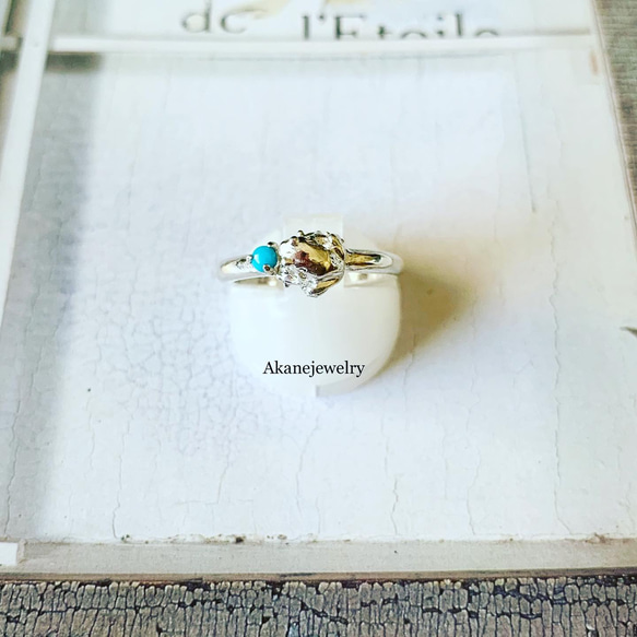 12月のカエルの指輪　小さなカエルとターコイズ 2枚目の画像