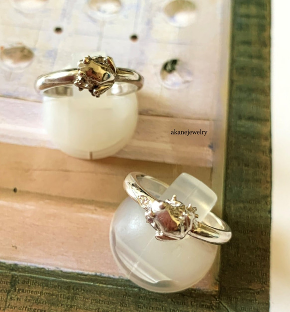 ダイヤモンドと小さなカエルの指輪　４月のカエル 2枚目の画像