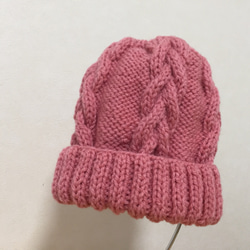 春色ニット帽　ピンク　模様編み 3枚目の画像