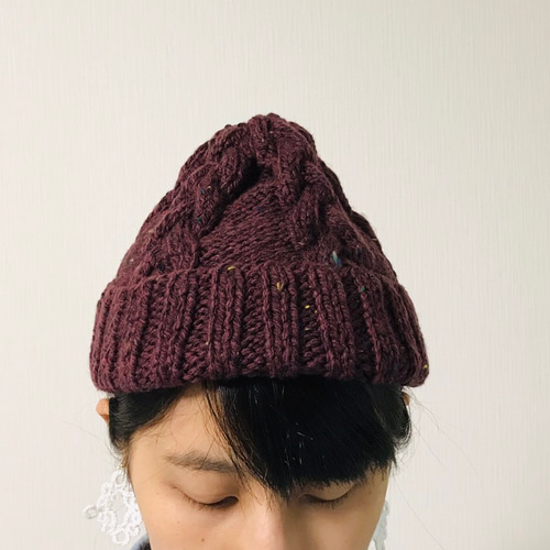 ニット帽 ツイード ボルドー×小豆色 ニット帽・ビーニー miTsume 通販