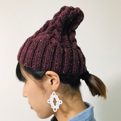 ニット帽 ツイード ボルドー×小豆色 ニット帽・ビーニー miTsume 通販