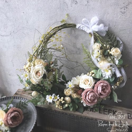 受注商品】野花を摘んで来たようなボタニカルリースブーケ&ブートニア  