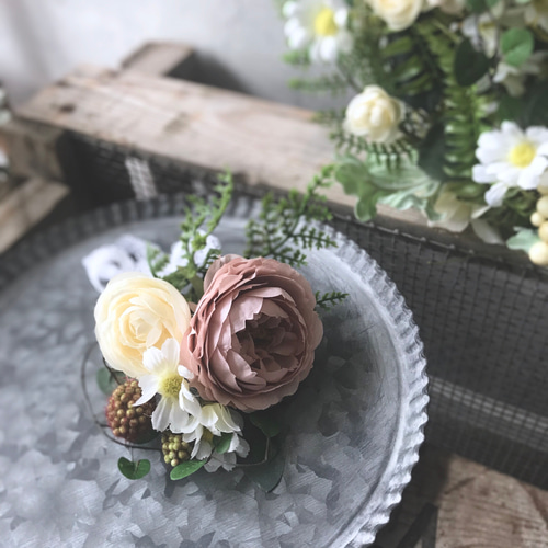 受注商品】野花を摘んで来たようなボタニカルリースブーケ&ブートニア  