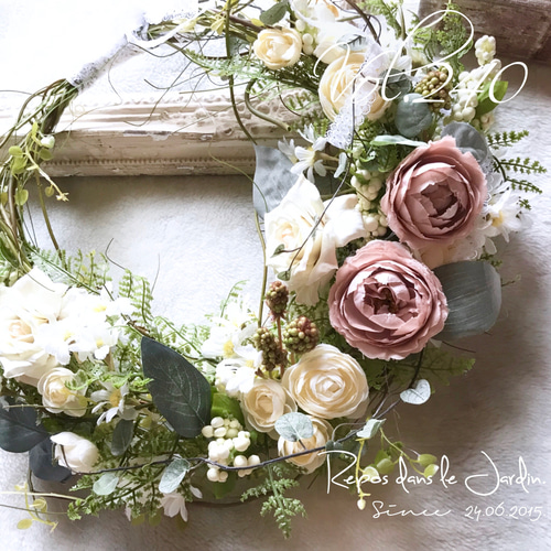 受注商品】野花を摘んで来たようなボタニカルリースブーケ&ブートニア  