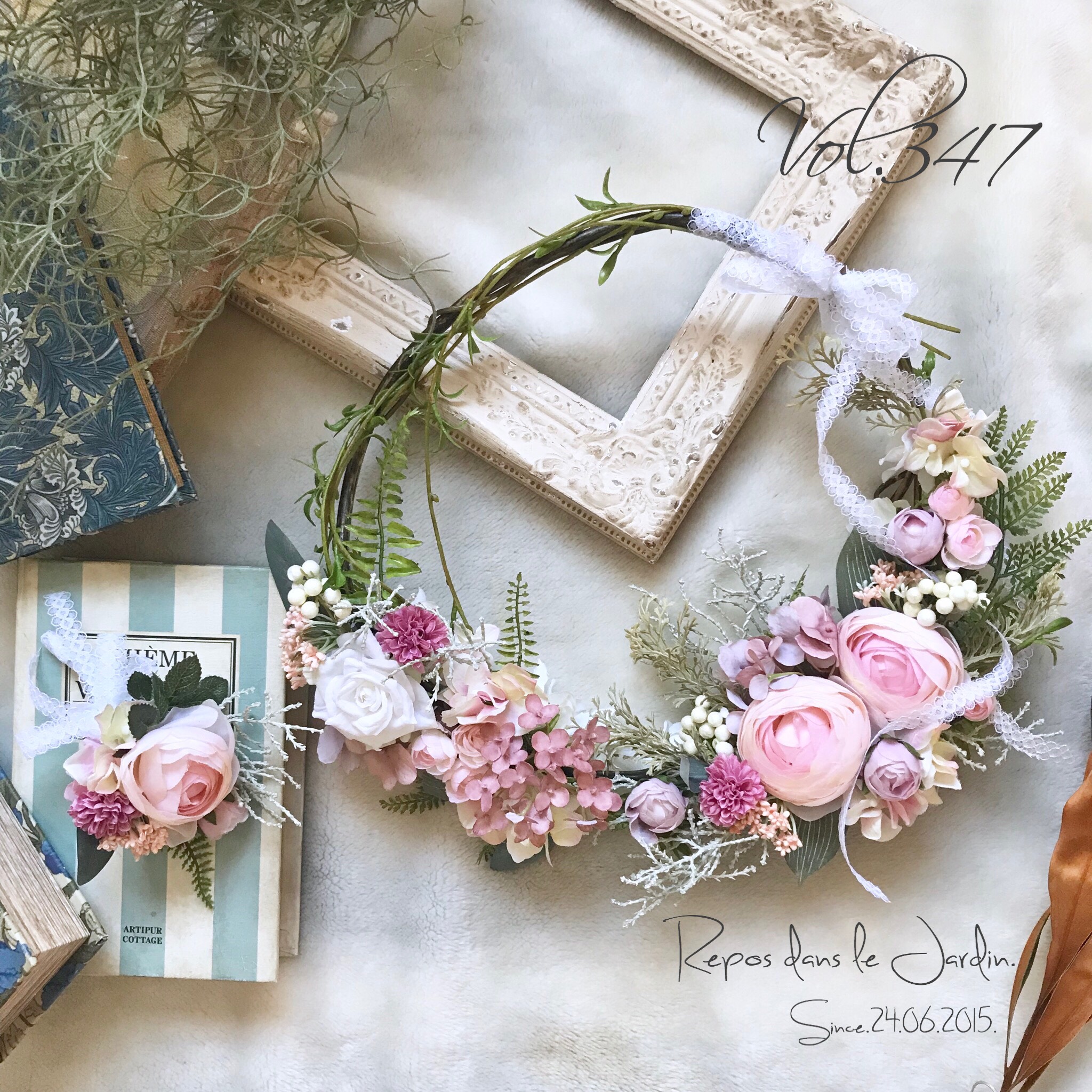 ふんわりカラーのリースブーケ&ブートニアset◆くみ様オーダーページ