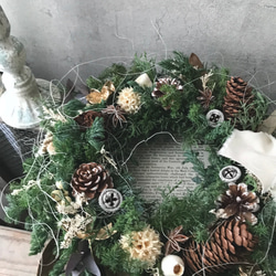 【特集掲載】φ32.0〜33.0㎝ ナッツと実＆フレッシュグリーンのクリスマスリース 2枚目の画像