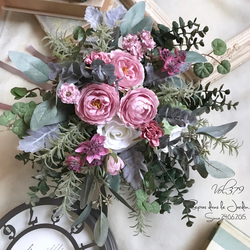 ◇再販×6】ハーブたっぷり くすみピンクのボタニカルクラッチブーケ